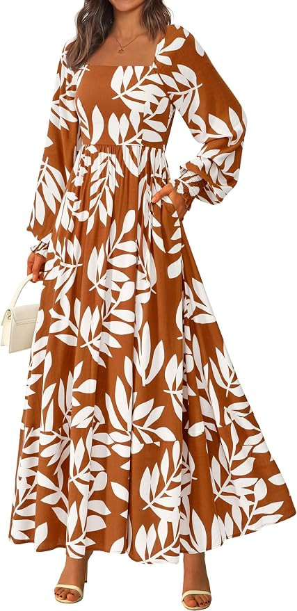 PRETTYGARDEN Women Floral Maxi Dresses 2026 Spring Long Sleeve Square Neck Boho A Line Wedding Gu... | Amazon (US)