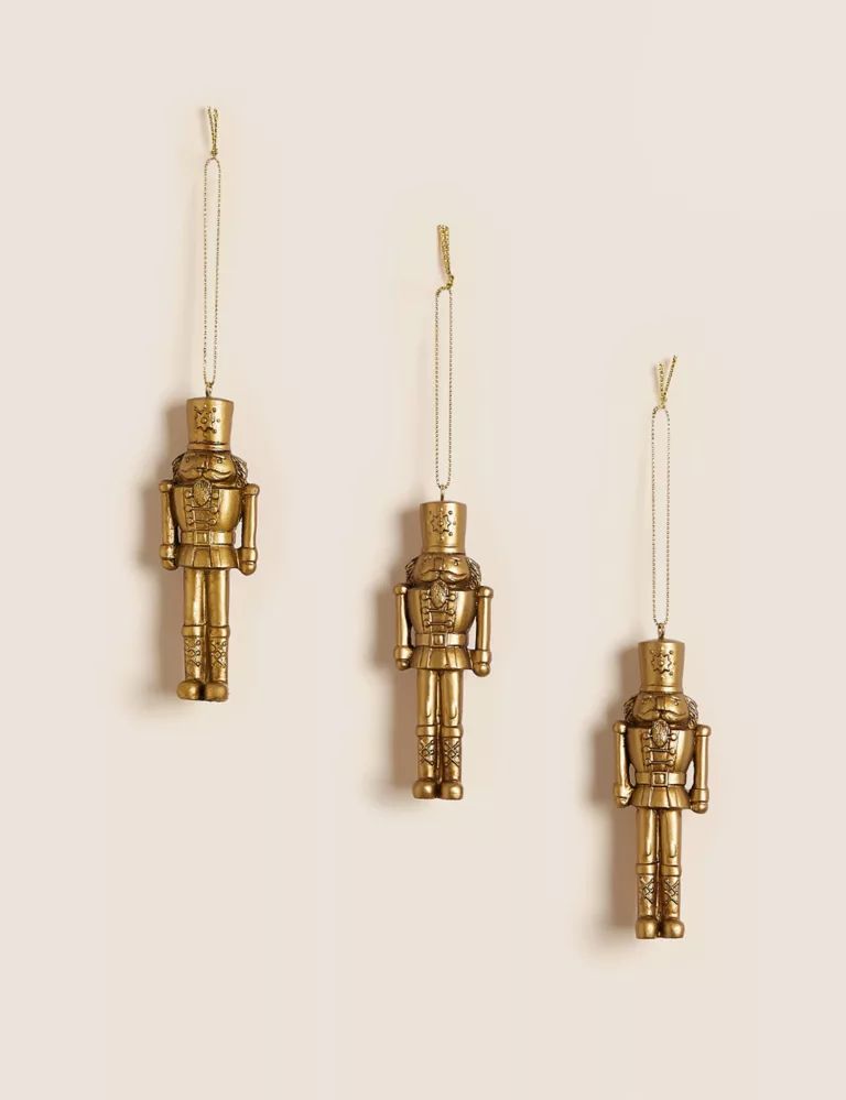3pk Gold Hanging Nutcracker Decorations | Marks & Spencer (UK)
