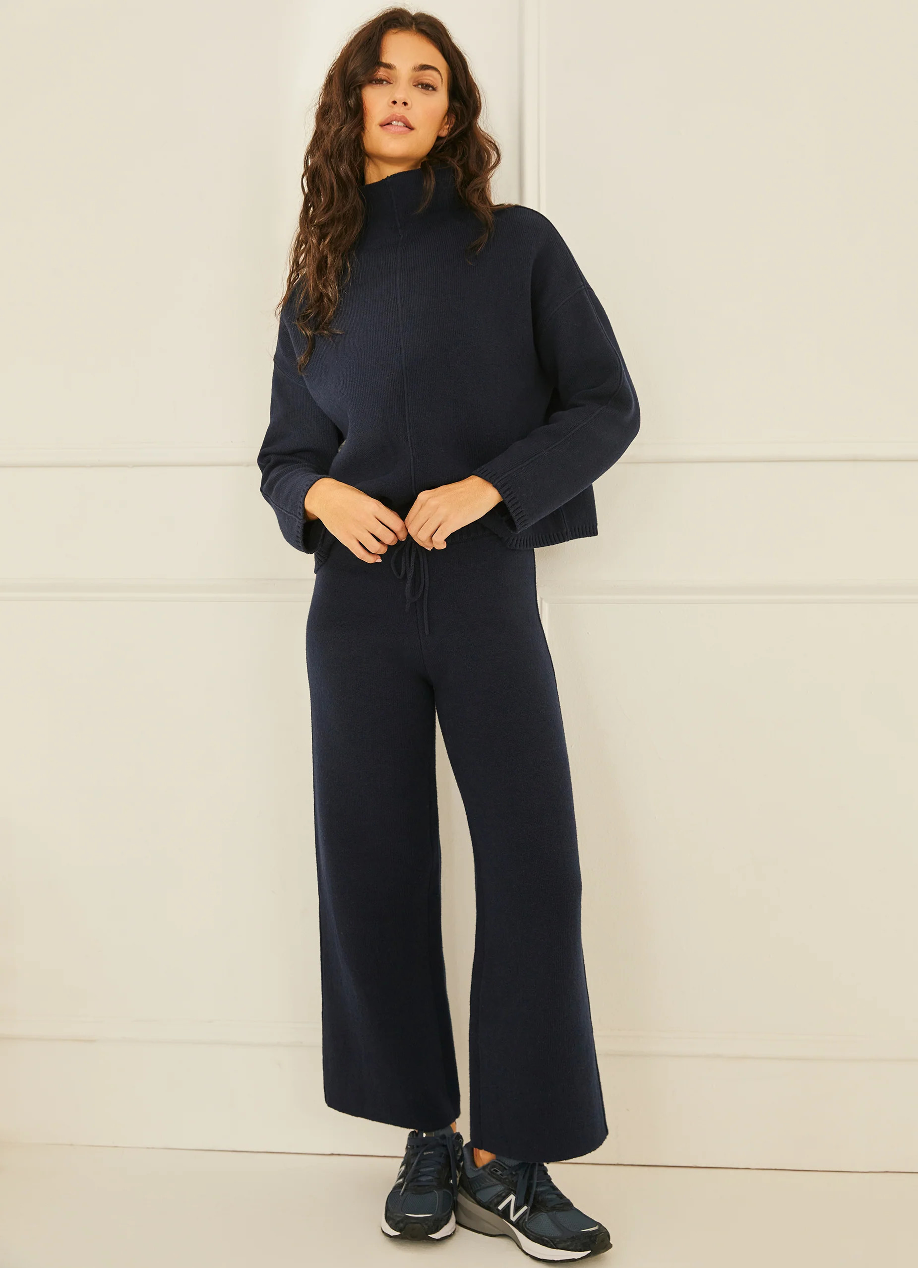 Cotton Cashmere Wide Leg Sweater Pants | Something Navy