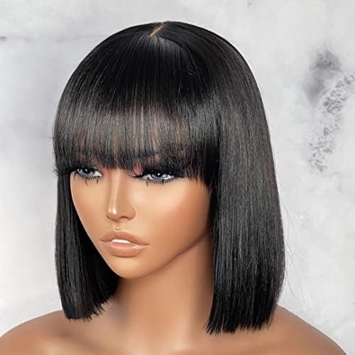 LUVME HAIR 10 Inch Short Black Straight Bang Wig with Minimalist 2x1 Lace Scalp For Women Low Ten... | Amazon (US)