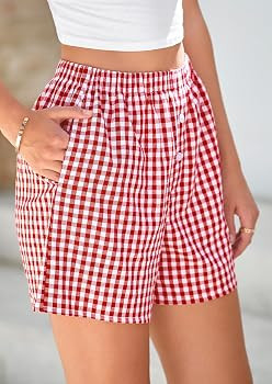 PRETTYGARDEN Shorts for Women 2026 Summer Gingham Pajamas Checkered Boxers Plaid Striped Lounge S... | Amazon (US)