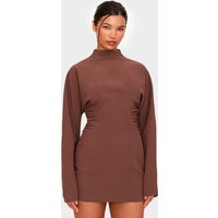 PLT Label Chocolate Batwing Sleeved Pleated Bodycon Dress | PrettyLittleThing US