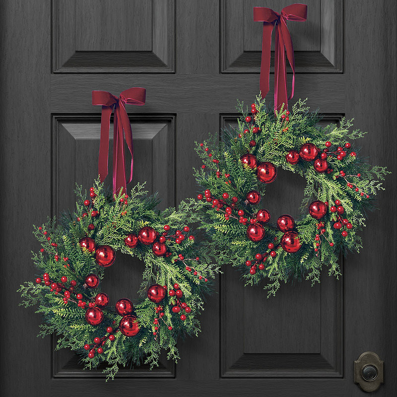 Set of 2 Radiant Rouge Mini Wreaths - Frontgate - Outdoor Christmas Decorations | Frontgate