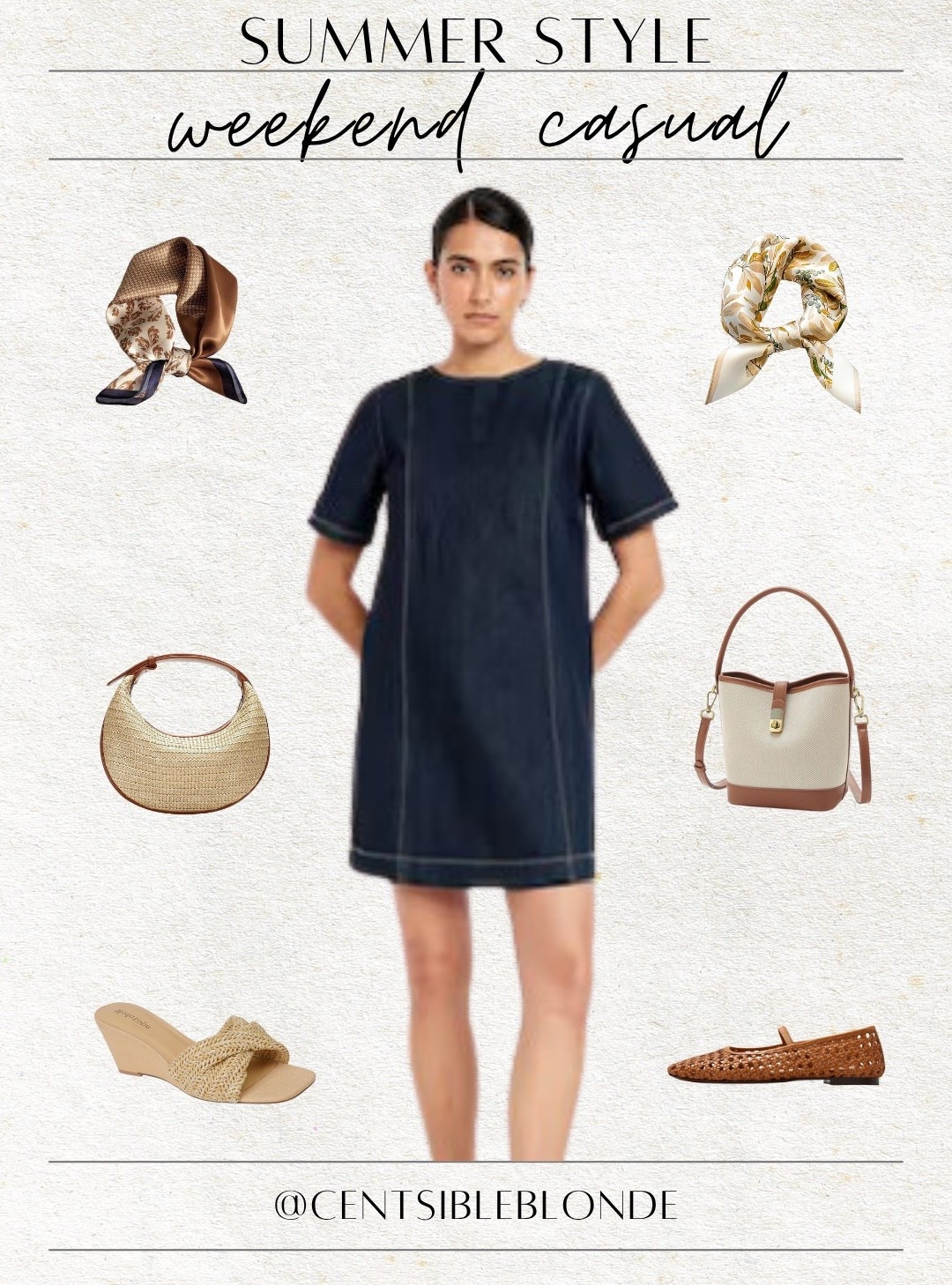 Denim dress, short sleeve dress, handbag, neck scarf, neckerchief, wedges, flats, ballet flats, casual Friday, weekend outfit, weekend style, summer outfit, summer style, brunch outfit, shopping day, shopping outfit, lunch date, lunch outfitt

#LTKStyleTip #LTKShoeCrush #LTKItBag