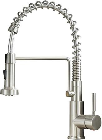 Friho Lead-Free Commercial Brushed Nickel Stainless Steel Single Handle Single Lever Pull Out Pul... | Amazon (US)