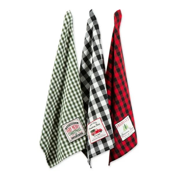 Set of 3 Assorted Red and Green Christmas Tree Farm Embellished Dish Towel, 28" - Walmart.com | Walmart (US)