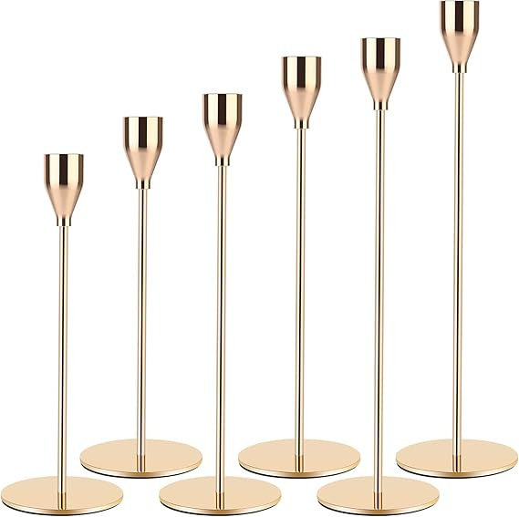 Amazon.com: Oatnauxil Gold Candle Holders Gold Taper Candle Holder Metal Candle Holder for Weddin... | Amazon (US)