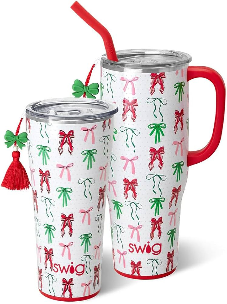 Swig Life Ribbons and Bows Mega Set, 40oz Travel Mug with Handle and Lid and Straw + 32oz Triple ... | Amazon (US)