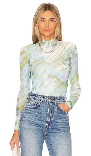 Edith High Neck Bodysuit in Green Multi | Revolve Clothing (Global)