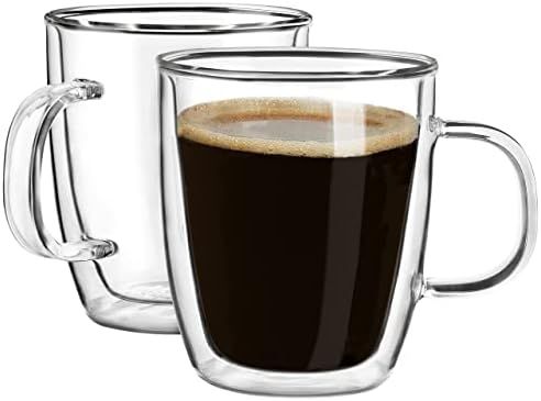 YUNCANG Double Wall Glass Coffee Mugs,(Set of 2) 12 Ounces Glass Clear Coffee Cups - Insulated Gl... | Amazon (US)