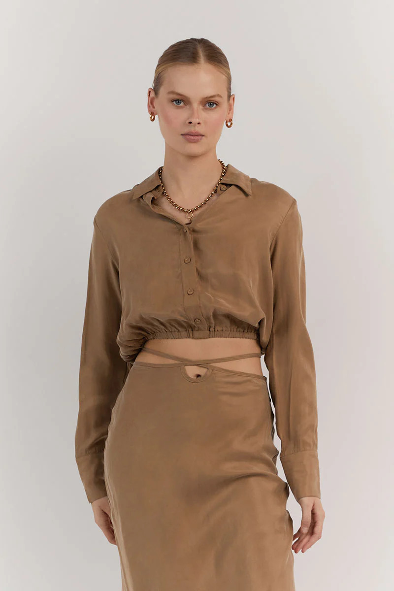 MIA WHEAT CROPPED SLEEVED SHIRT | DISSH