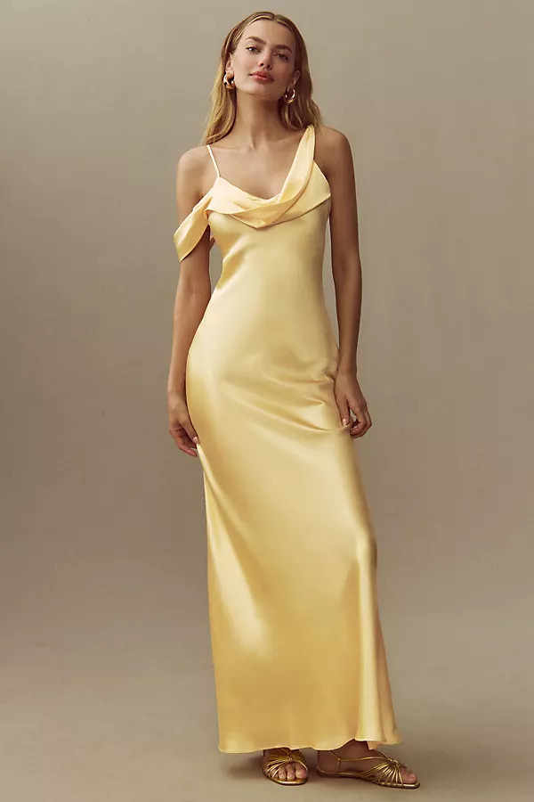 Ronda Asymmetrical Cowl-Neck Silk Maxi Dress | Anthropologie (US)