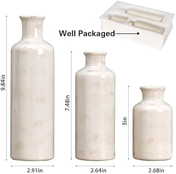 CUCUMI 3pcs Ceramic Vase Set, White Vases for Decor Modern Farmhouse Home Living Room Decor, Boho... | Amazon (US)