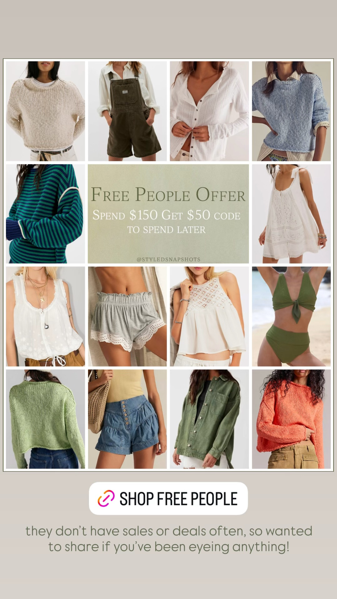 Free People offer!! Spend $150 and get $50 to spend later 