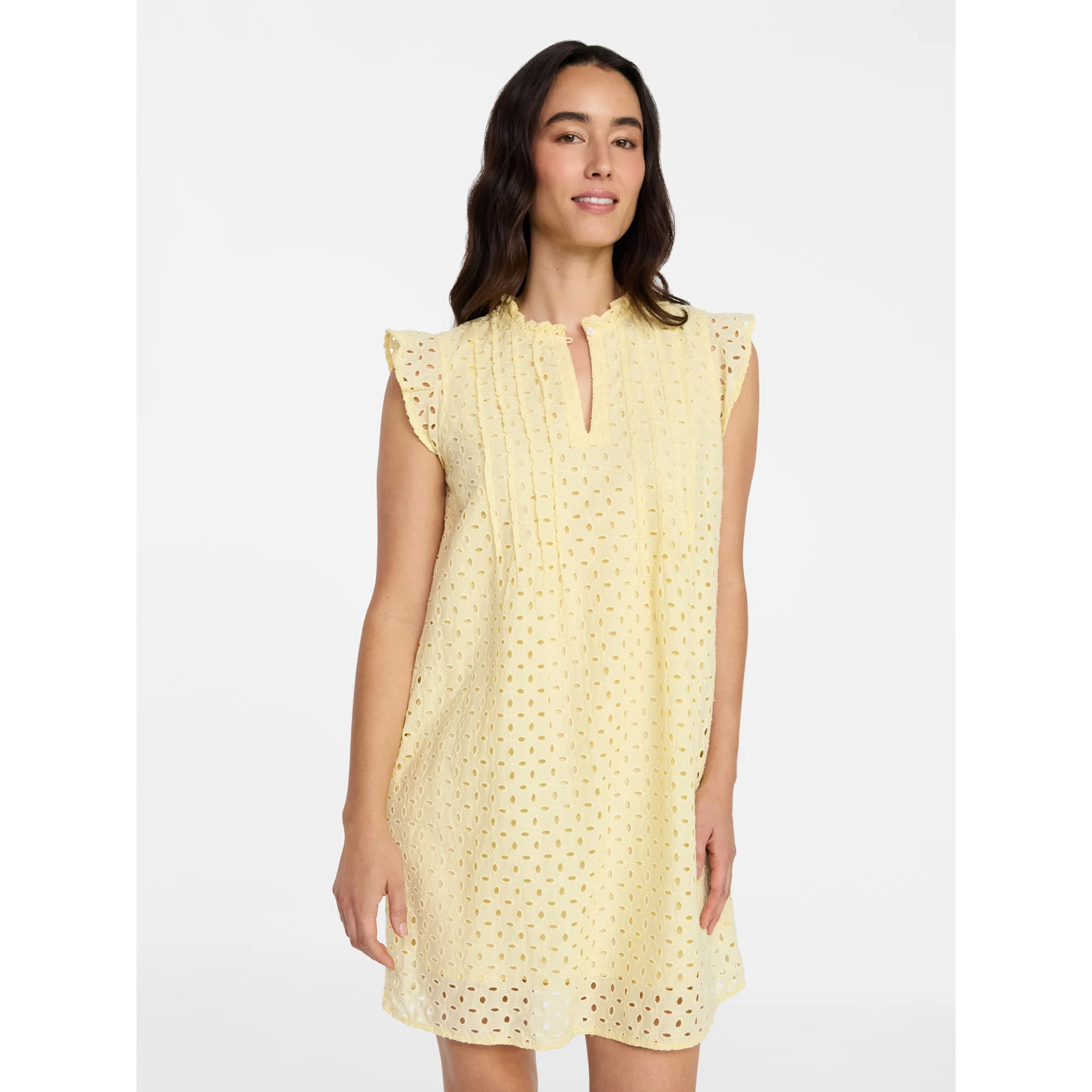 Time and Tru Women's Cotton Eyelet Mini Dress with Flutter Sleeves, Sizes XS-XXXL | Walmart (US)