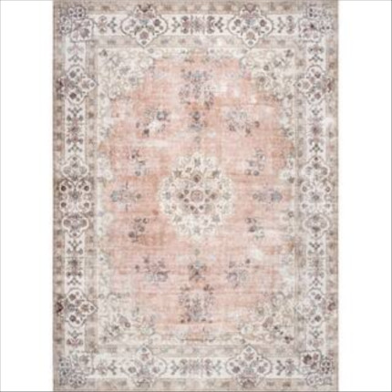 Ren Machine Washable Vintage Floral Peach 8 ft. x 10 ft. Indoor Area Rug
