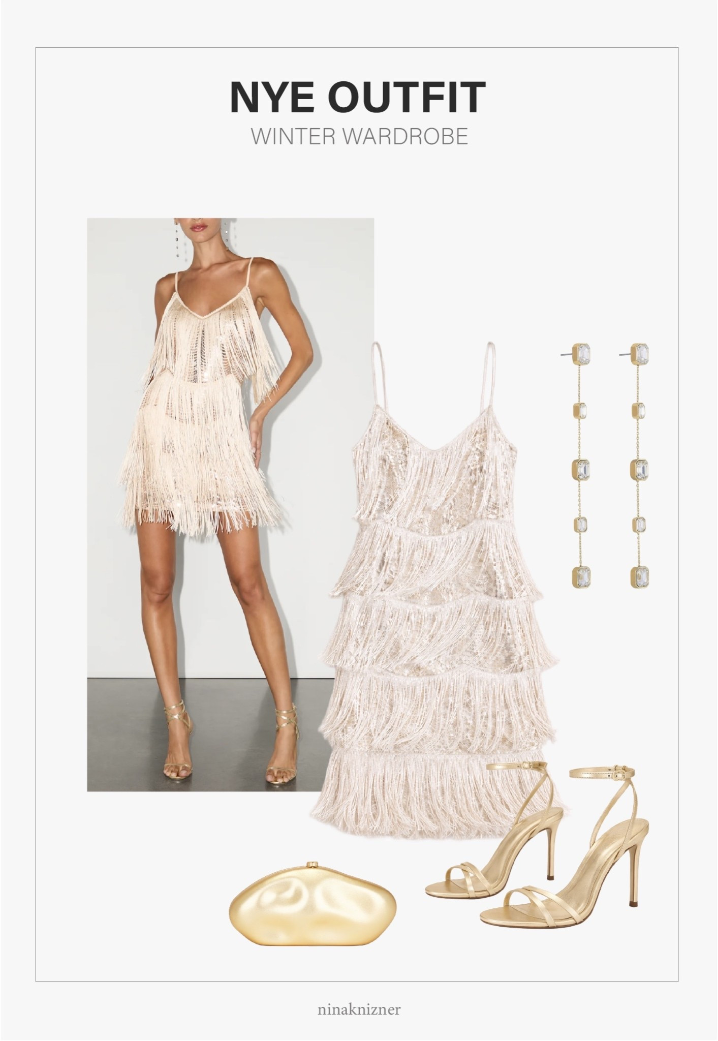 One of my favorite dresses I’ve had for years, sooo perrrfect for New Year’s Eve.

The fitting of this dress is everything, gives a super nice hourglass figure, and the fringes make it super fun. Also has sparkles peeking through during movement.

- Lulus Get in the Groove Champagne Sequin Fringe Bodycon Dress 
- Ettika Baguette Crystal Linear Drop Earrings in gold 
- Michael Kors Kasia Crackled Metallic Leather Sandal
- Culta Gaia The Caldera Clutch in Matte Brass

#nye #newyearsoutfit #dress #rosegold #champagne #glam #sequin #birthdayoutfit #valentine #valentinesdayoutfit #lasvegasoutfit #holidaydress #specialoccasiondress 

#LTKSeasonal #LTKootd #LTKHoliday