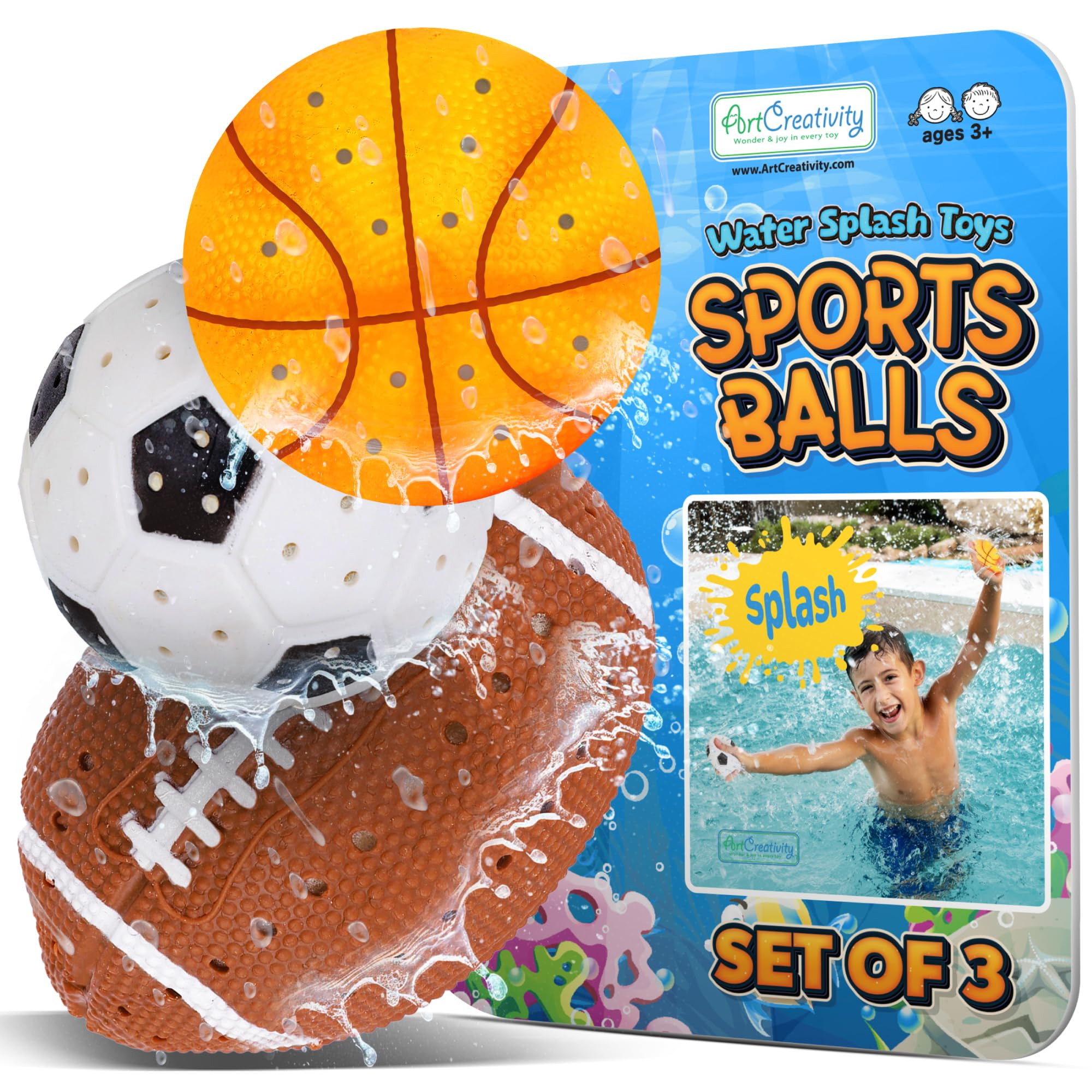 ArtCreativity Sports Balls Water Splash Toys - Set of 3 - Spongy Bath Toys for Kids - 3 Different... | Amazon (US)