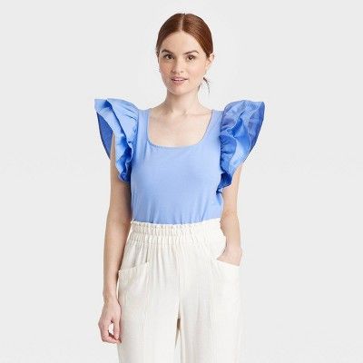 Women's Double Flutter Short Sleeve Slim Fit Top - A New Day™ | Target