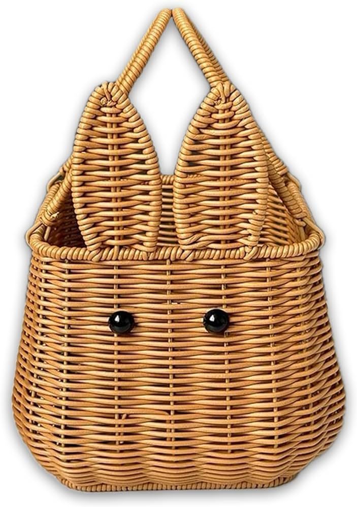 Bunny Easter Eggs Basket with Handle - 7"x7"x7" Hand Woven Gift Basket Picnic Basket Fruit Garger... | Amazon (US)