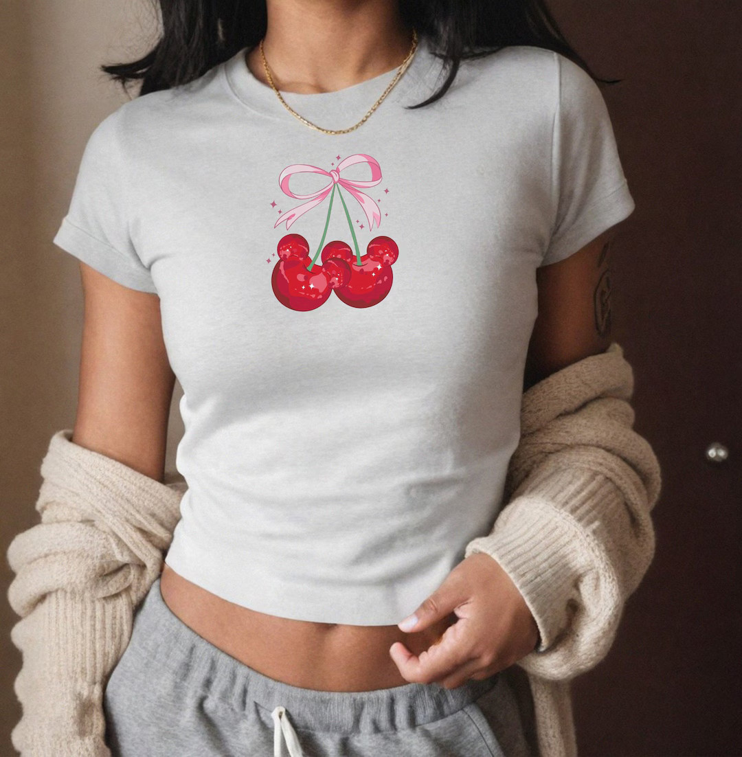 Cherry Mouse Coquette Baby Tee, Bow Womens Y2K 90s Shirt Princess Aesthetic Top, Trendy Family Va... | Etsy (US)