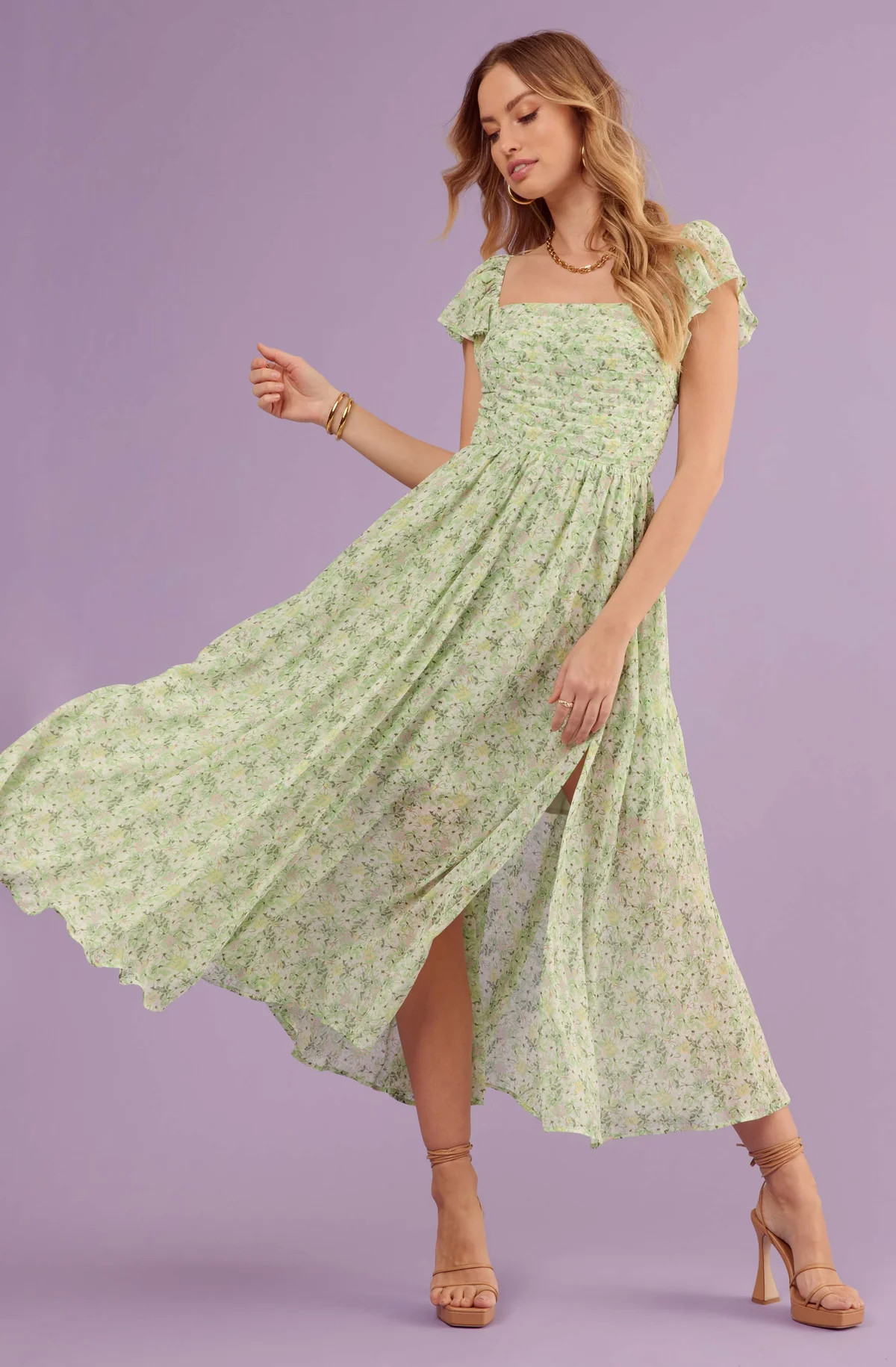 Luisa Floral Flutter Sleeve Midi Dress | ASTR The Label (US)