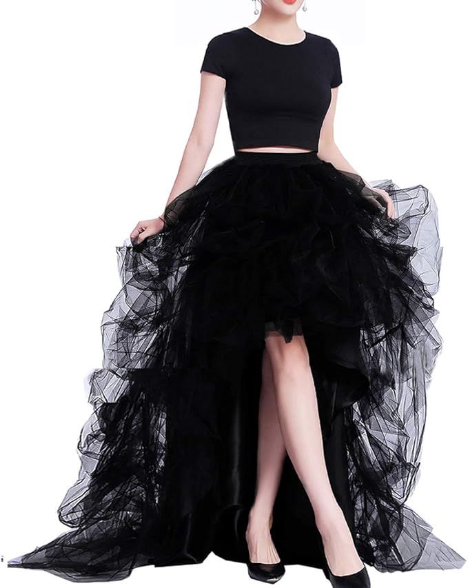 Lisong Women High Waist High Low Layered Tulle Floor Length Spectial Occasion Skirt | Amazon (US)
