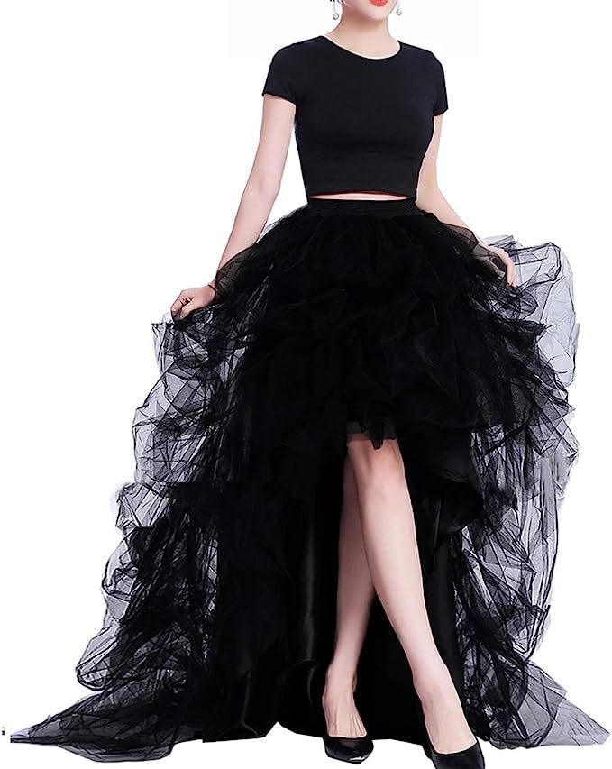 Lisong Women High Waist High Low Layered Tulle Floor Length Spectial Occasion Skirt | Amazon (US)