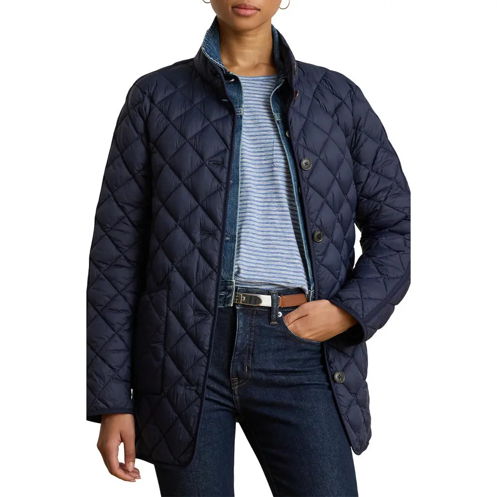 Lauren Ralph Lauren Diamond Quilted Puffer Jacket in Dark Navy at Nordstrom, Size Large | Nordstrom