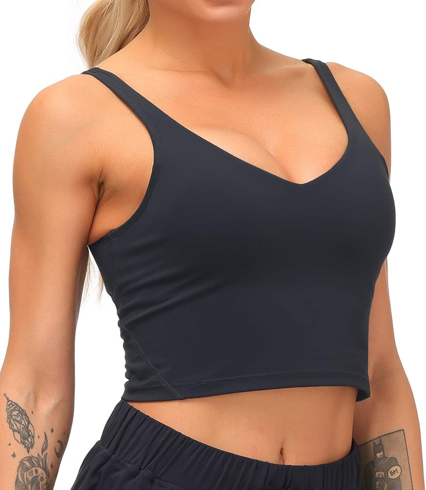 Sports Bra for Women Longline Padded Bra Yoga Crop Tank Tops Fitness Workout Running Top | Amazon (US)