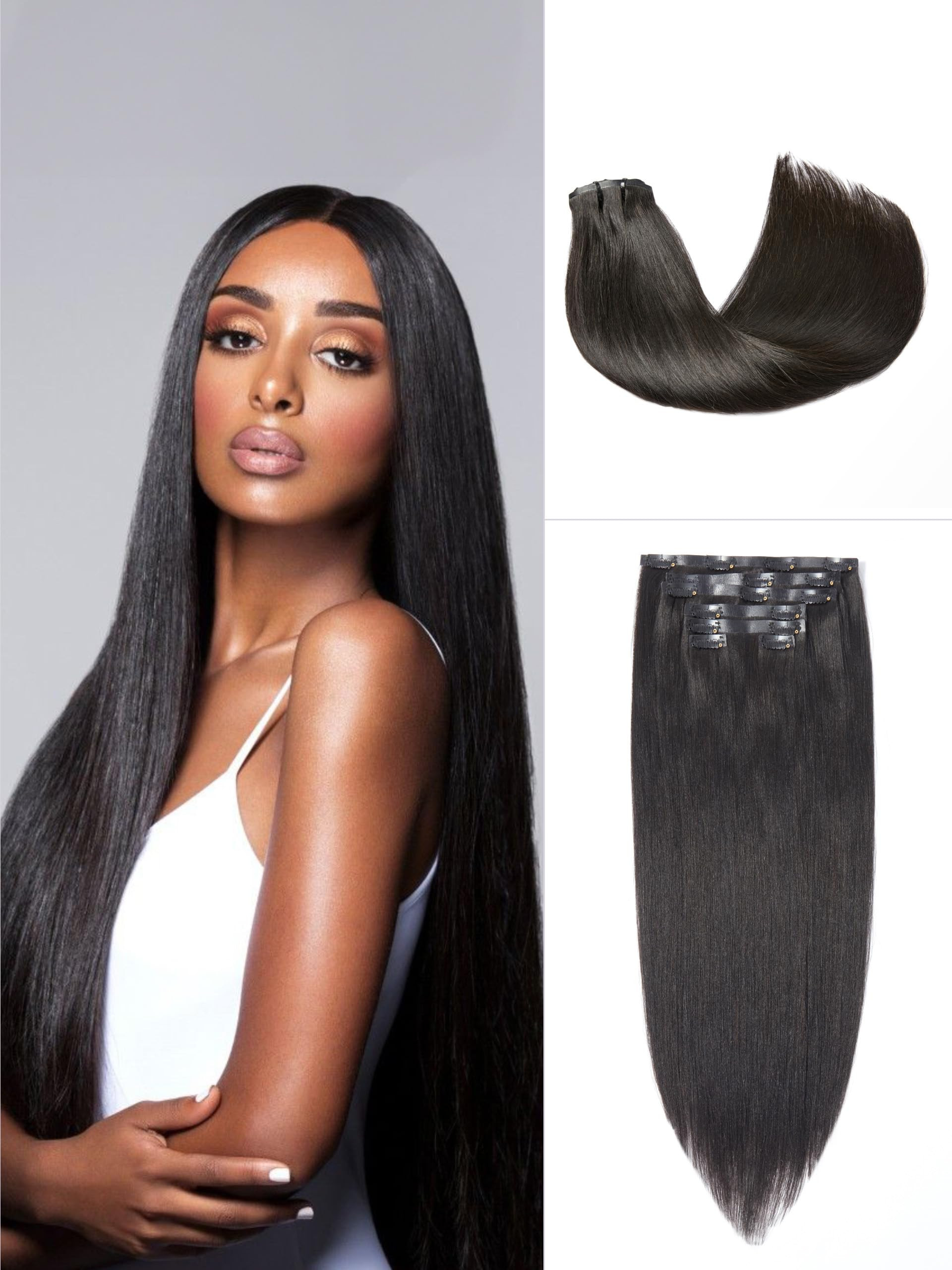 LUVME HAIR Yaki Straight Seamless Clip in Hair Extensions Fullness with 1 Pack Cabello Humano 100... | Amazon (US)