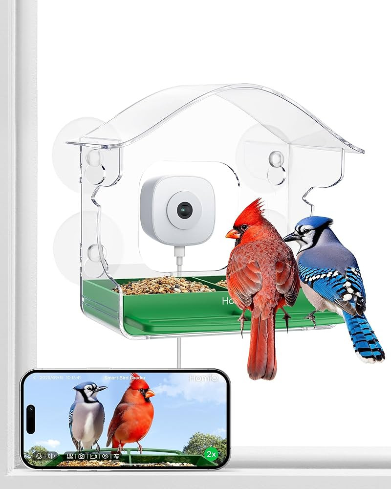 Smart Bird Feeder 2K HD 3MP Window Glass Camera Close-up, 2.4G &5Ghz WiFi Auto AI Birds Capture 2... | Amazon (US)