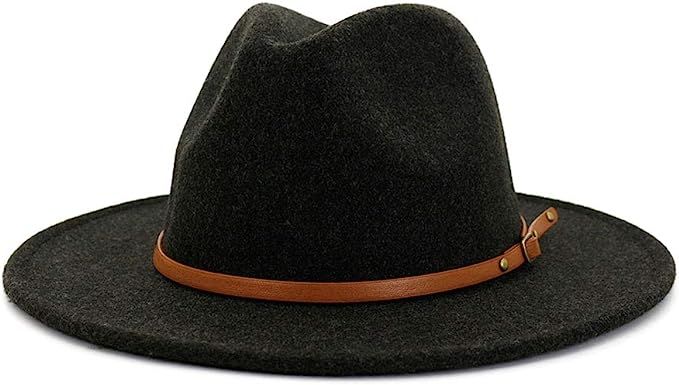 Lisianthus Women Belt Buckle Wool Wide Brim Fedora Hat | Amazon (US)