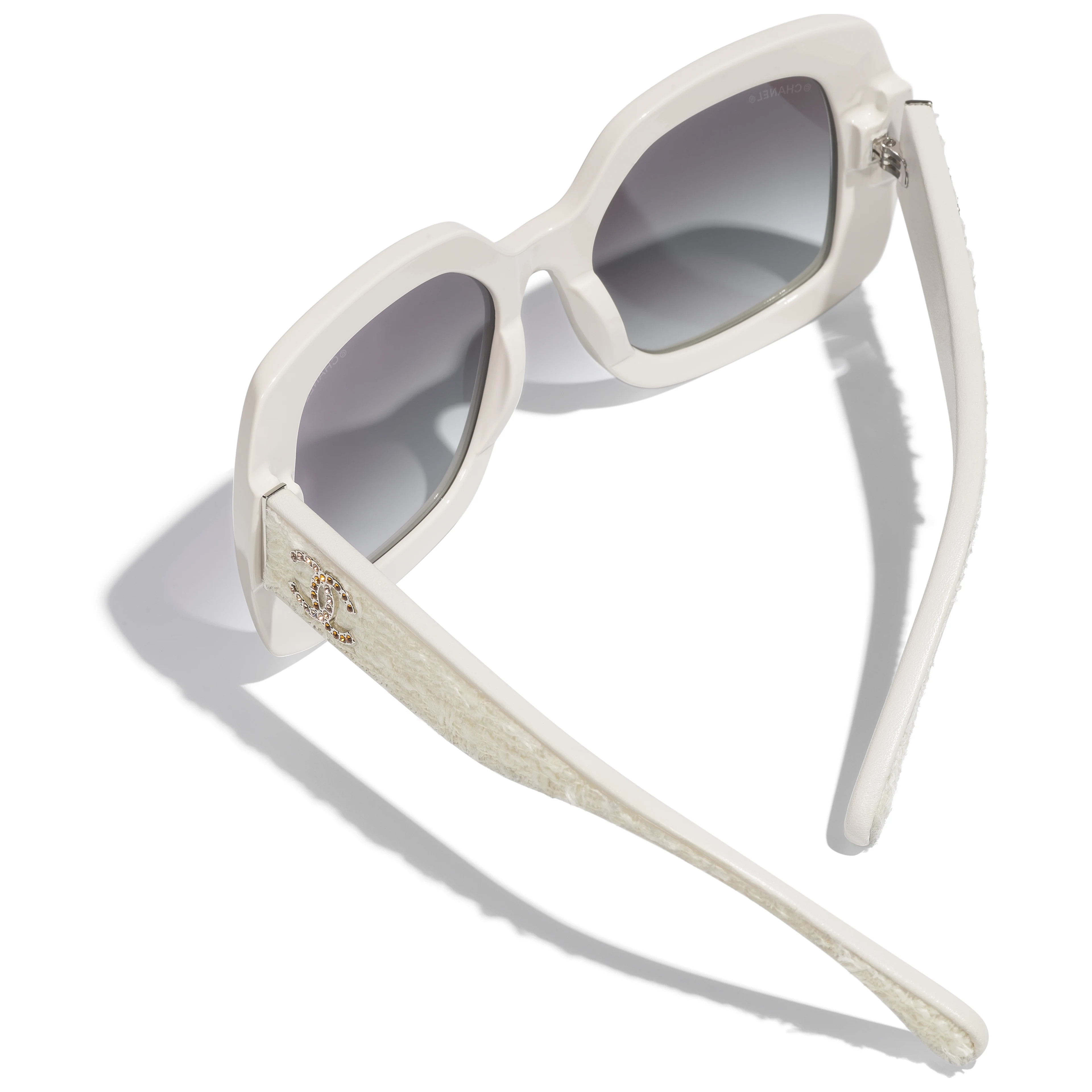Sunglasses: Square Sunglasses, acetate, tweed & leather — Fashion | CHANEL | Chanel, Inc. (US)