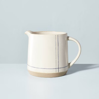 52oz Engineered Stripe Stoneware Pitcher Blue/Sour Cream - Hearth & Hand™ with Magnolia | Target