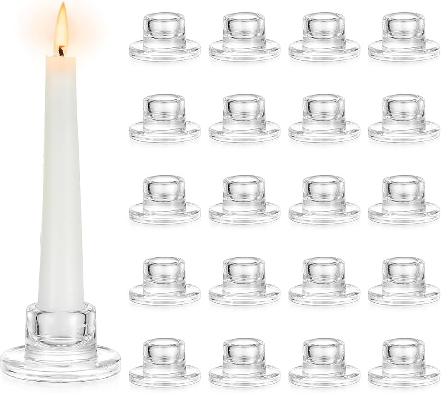 Hewory Glass Taper Candle Holders: 20 PCS Candlestick Holders Clear Short Tapered Candle Holder S... | Amazon (US)