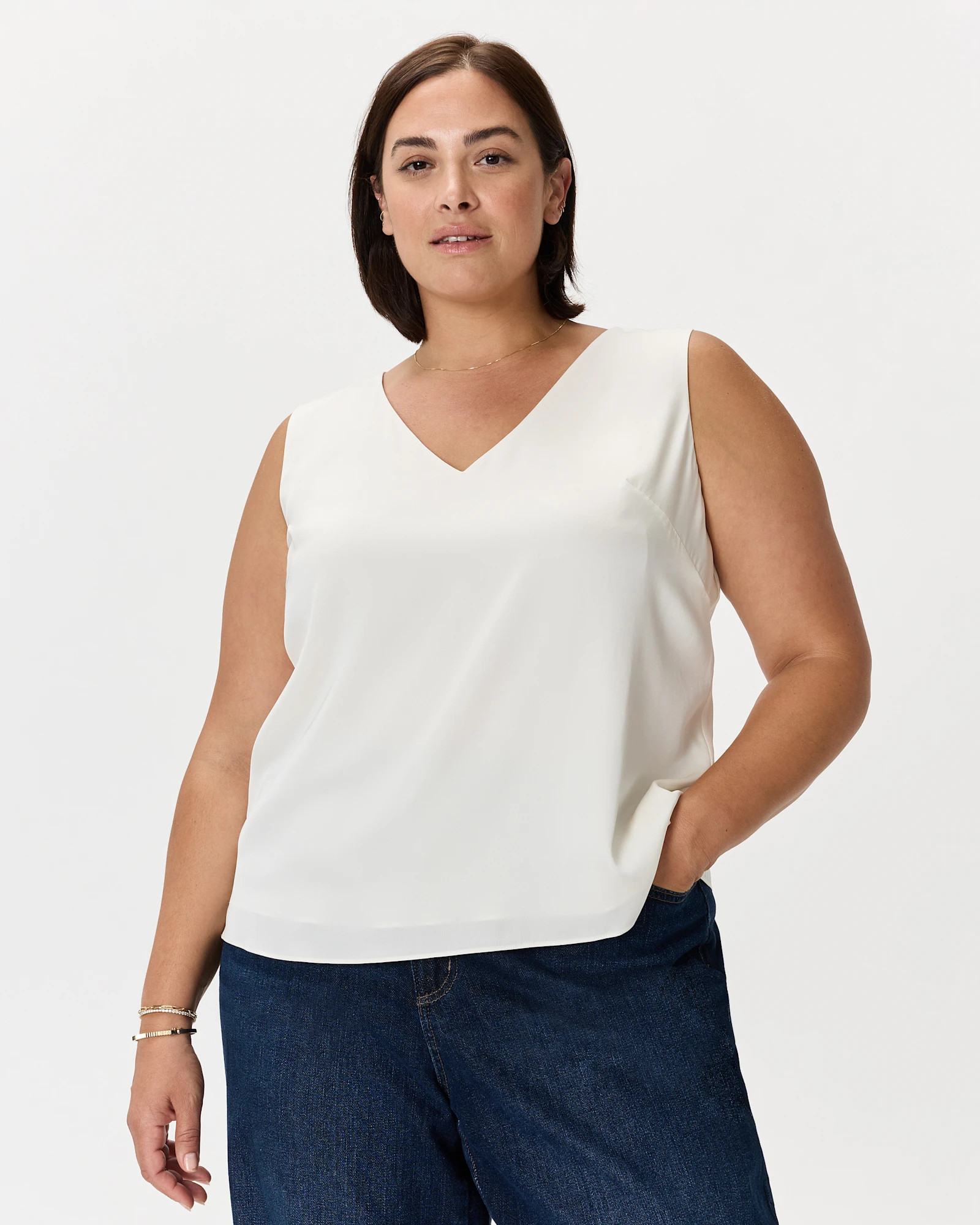 Quince | Women's Washable Stretch Silk Tank Top in Black, Size 2X | Quince