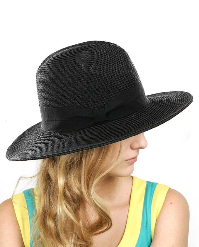 NYFASHION101 Lightweight Solid Color Band Braided Panama Fedora Sun Hat | Amazon (US)