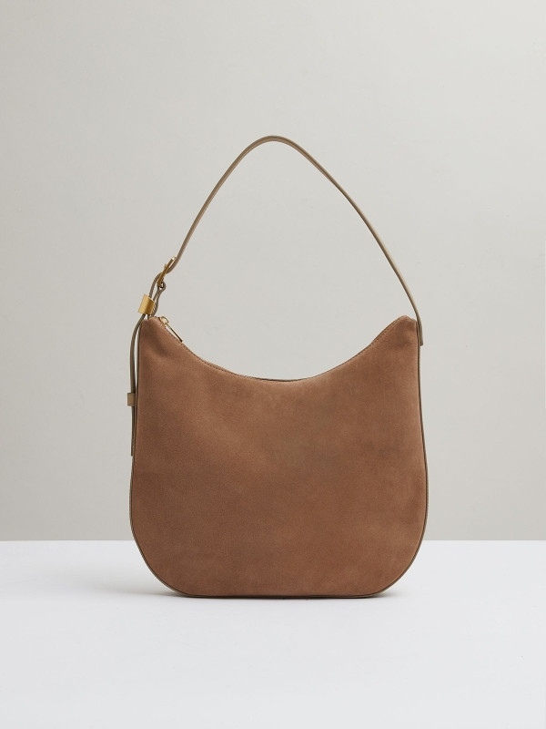 Leather and Suede Shoulder Bag in Taupe | Reiss UK