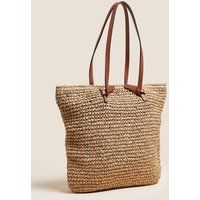 M&S Womens Straw Tote Bag - Natural, Natural,Fuchsia,Red Mix | Marks & Spencer (UK)