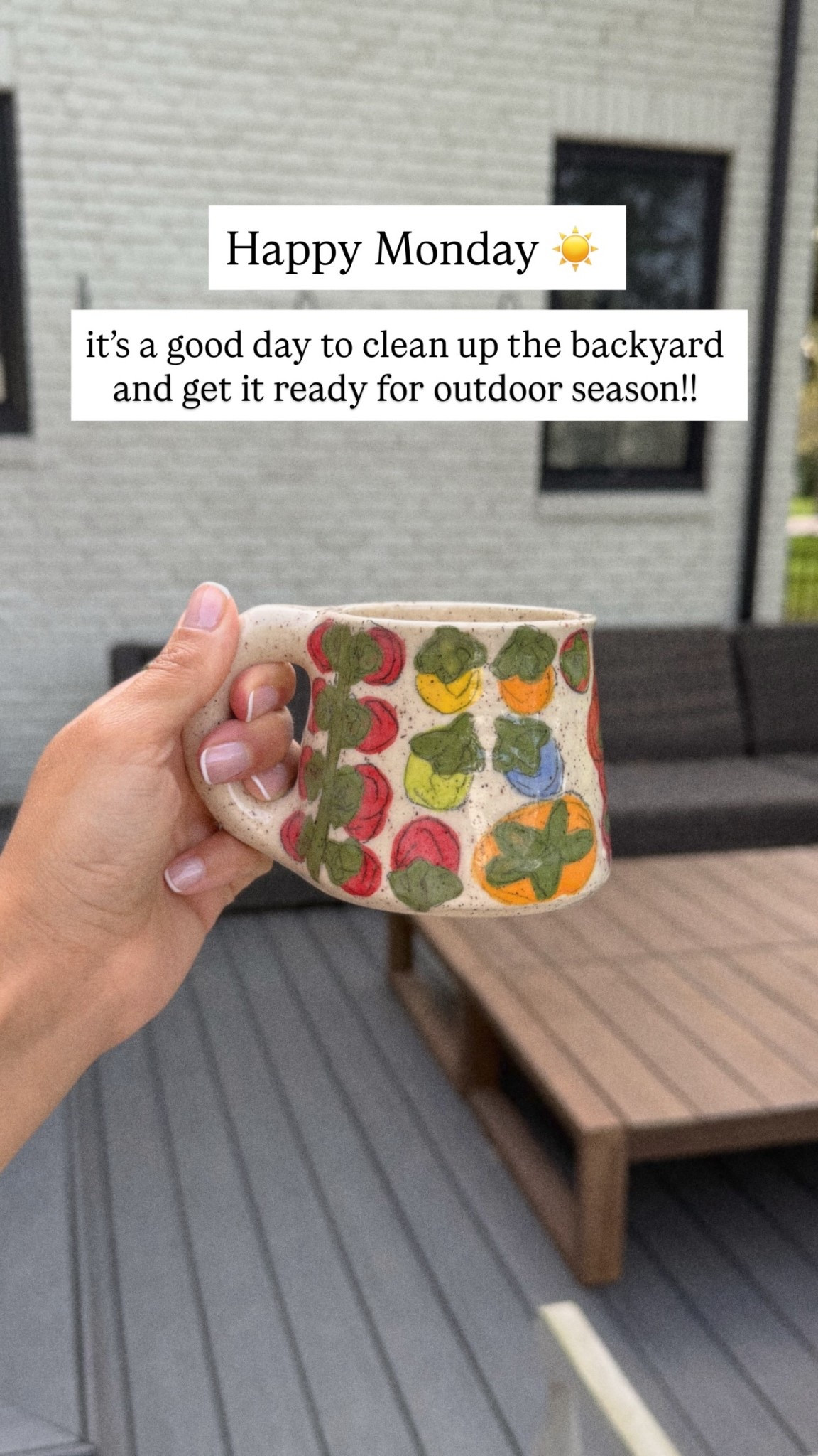 it’s a good day to clean up the backyard and get it ready for outdoor season!! Happy Monday ☀️