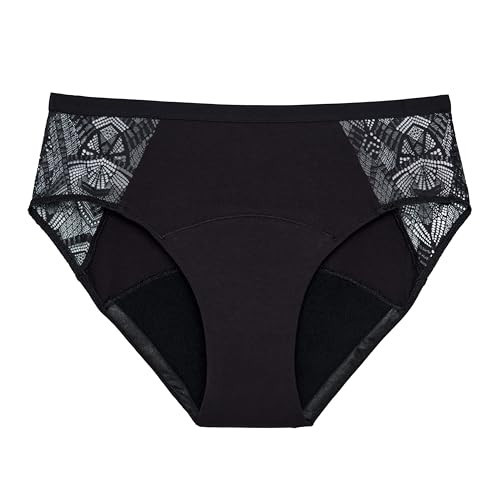 THINX Ultra-Soft Period Underwear, Brief-Style Leakproof Underwear for Women, Holds Up to 12 Regular Tampons, FSA HSA Approved Period Panties, Reusable, Comfortable, & Flexible, Black with Lace, S | Amazon (US)