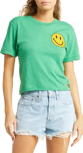 Aviator Nation Smiley Face Crop Boyfriend Graphic Tee | Nordstrom | Nordstrom