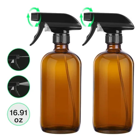 Behome 2-Pack Amber Glass Spray Bottles, 16.9 oz Refillable Spray Bottles with Adjustable Nozzles for Essential Oils, Plants, Cleaning Solutions, Hair Care | Walmart (US)
