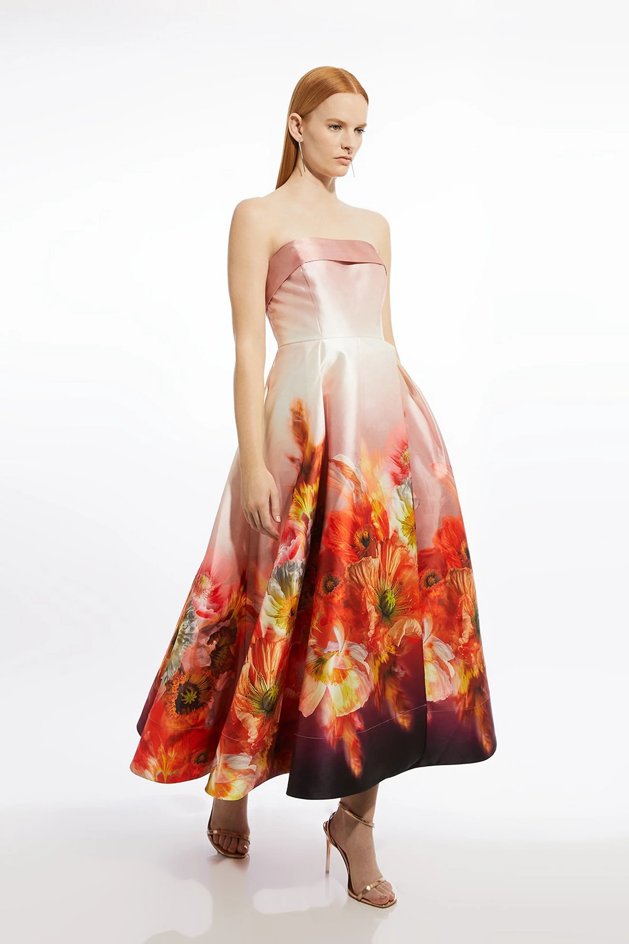 Placed Floral Print Woven Prom Maxi Dress | Karen Millen UK + IE + DE + NL