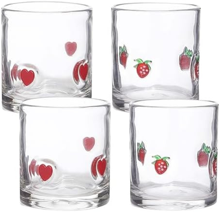 4 Pcs Heart Strawberry Icon Juice Glasses,Coquette Stemless Icon Glass Cups Set Glass Cup Coffee ... | Amazon (US)
