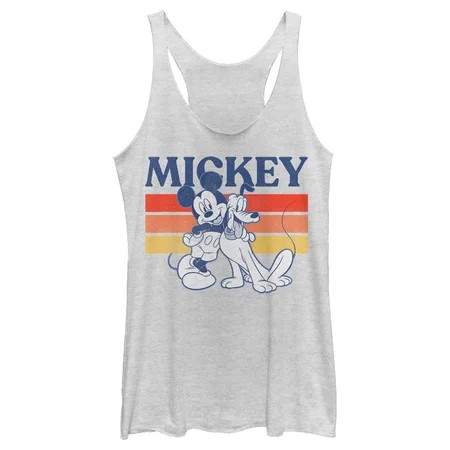 Women s Mickey & Friends Retro Pluto and Mickey Mouse Racerback Tank Top White Heather Medium | Walmart (US)