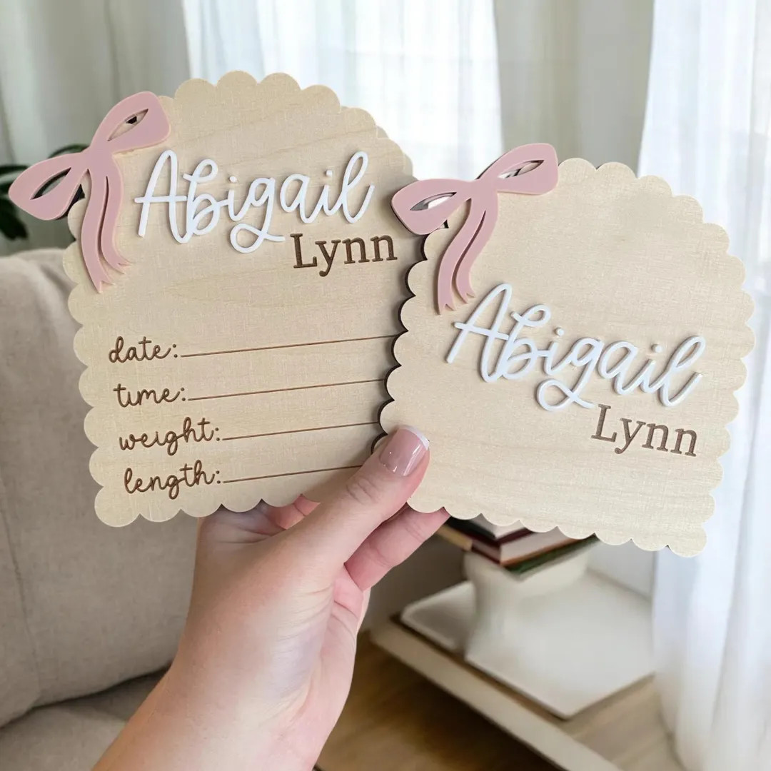 Baby Name Sign, Birth Stats Sign, Bow Name Sign, Coquette Name Sign, Newborn Photo Prop, Hospital... | Etsy (US)