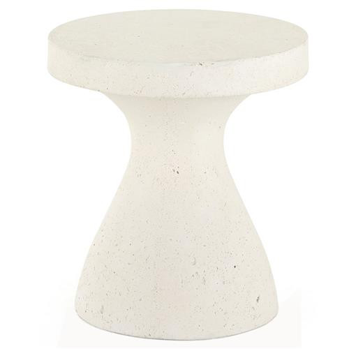 Serenity Industrial Loft Textured White Concrete Round Outdoor Pedestal End Table | Kathy Kuo Home