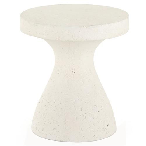 Serenity Industrial Loft Textured White Concrete Round Outdoor Pedestal End Table | Kathy Kuo Home